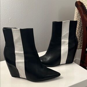 Calvin Klein Black and White Wedge Ankle Boots